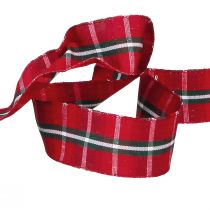 Produkt Rustykalna wstążka w kratkę w kolorze czerwonym do dekoracji świątecznych, szerokość 25 mm, długość 15 m