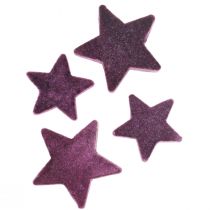 Produkt Dekoracja rozproszona gwiazdki flokowane aksamitne gwiazdki fioletowa jagoda 4/5cm 40szt
