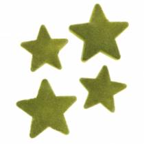 Gwiazdki dekoracyjne rozproszone flokowane zielony mech 4cm/5cm 40szt