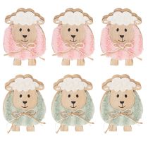 Produkt Drewniana ozdoba w kształcie owcy, śliczna figurka dekoracyjna na wiosnę i Wielkanoc, dekoracja stołu, 11 cm, 6 sztuk
