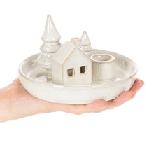 Produkt Dekoracyjny ceramiczny świecznik z domkiem i drzewami, 16 cm