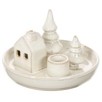Produkt Dekoracyjny ceramiczny świecznik z domkiem i drzewami, 16 cm