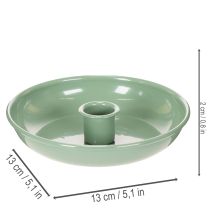 Produkt Zielony metalowy świecznik, dekoracyjny, na świece stożkowe, 13 cm