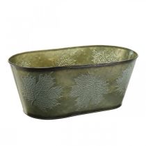 Autumn Planter Bowl, Metal Deco z liśćmi Decor Green L38cm H15cm