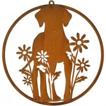 Metalowa tabliczka patyna pies z kwiatami Ø38cm