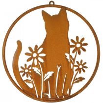 Metalowa tabliczka patyna kot z kwiatami Ø38cm