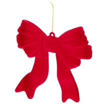 Produkt Dekoracyjna czerwona kokarda do zawieszenia, flokowana ozdoba świąteczna, 22 cm