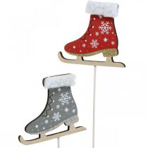 Produkt Łyżwy Deco plug, dekoracja świąteczna, korek drewniany szary, czerwony dł.32cm 8szt