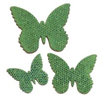 Dekoracja rozproszona motyl zielony brokat 5/4/3cm 24szt.