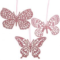 Zawieszka dekoracyjna Motyl różowy brokat10cm 6szt