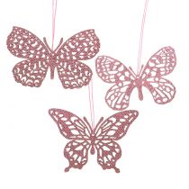 Deco wieszak motyl różowy brokat 8cm 12szt