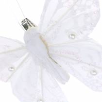 Piórkowy motyl na klipsie biały 10 cm 12 szt