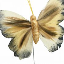 Deco motyl, dekoracja wiosenna, ćma na drucie brązowy, żółty, biały 6×9cm 12szt