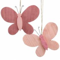 Motyl wiszący drewniany różowy 13cm x 22cm 2szt.