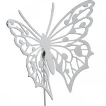 Wtyczka kwiatowa motyl, metalowa dekoracja ogrodowa, wtyczka do roślin shabby chic biała, srebrna L51cm 3szt