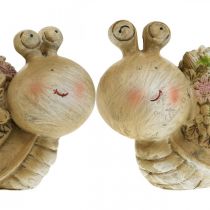 Ślimak z kwiatami letnia dekoracja ślimaki ogrodowe brązowy/różowy/zielony 9,5 cm zestaw 2 sztuk