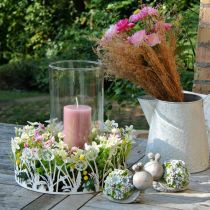 Ślimaki z kwiatami, dekoracja wiosenna, kwiatowe zwierzę, dekoracja stołu szary/niebieski/zielony wys. 8 cm dł. 9,5 cm zestaw 2 szt.