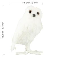 Produkt Sowa śnieżna dekoracyjna biała z futerkiem i piórami 15,5cm 2szt