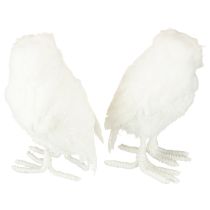 Produkt Sowa śnieżna dekoracyjna biała z futerkiem i piórami 15,5 cm 2 szt.