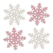 Śnieżynka 4cm różowo-biała z brokatem 72szt