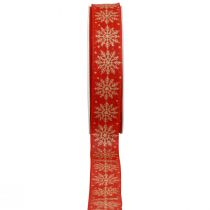 Produkt Świąteczna wstążka prezentowa płatki śniegu czerwona 25mm 20m