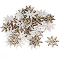 Produkt Shakery dekoracyjne Snowflake białe drewno naturalne Ø3cm 48 szt