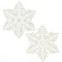 Produkt Płatki śniegu drewniane 4cm białe z miką 72 szt