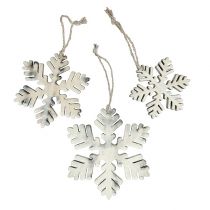 Produkt Drewniane płatki śniegu w kolorze biało-szarym. 7-12cm 6szt