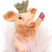 Dekoracyjna świnka z koroną figurka baletnicy różowa 12,5cm 2szt
