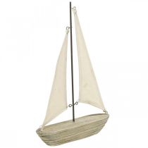 Dekoracyjna drewniana żaglówka, dekoracja morska, dekoracyjny statek shabby chic, naturalne kolory, biały W29cm D18cm