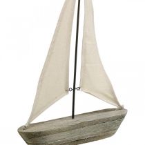 Żaglówka, łódź z drewna, dekoracja morska shabby chic naturalne kolory, biały W37cm D24cm