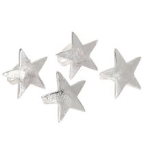 Produkt Serwetniki w kształcie gwiazdek, srebrne metalowe pierścienie na serwetki, średnica 7 cm, długość 4 cm, 4 sztuki