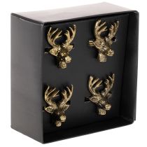 Produkt Metalowy pierścień na serwetki z głową jelenia w kolorze złotym, 6 cm, 4 sztuki