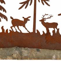 Sylwetka lasu ze zwierzętami patyna na drewnianej podstawie 30cm x 19cm