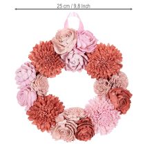 Produkt Wiszący wianek kwiatowy z różowymi kwiatami do stylowej dekoracji salonu, 25 cm