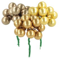 Produkt Miniaturowe bombki świąteczne na drucie, lustrzane jagody, błyszczące, 20 mm, 140 sztuk