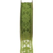 Wstążka koronkowa zielona 25mm z motywem kwiatowym Wstążka dekoracyjna koronkowa 15m