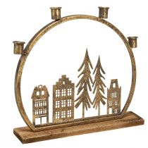 Produkt Świecznik sztyftowy Świąteczny rząd domów w kolorze antycznego złota 36×32cm