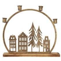 Produkt Świecznik sztyftowy Świąteczny rząd domów w kolorze antycznego złota 36×32cm