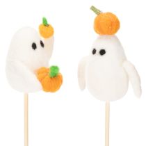 Produkt Figurki duchów na drewnianych patyczkach, dekoracja na Halloween, 54 cm, 8 sztuk