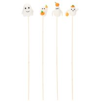 Produkt Figurki duchów na drewnianych patyczkach, dekoracja na Halloween, 54 cm, 8 sztuk