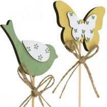 Produkt Wtyczka ptak motyl, dekoracja drewna, dekoracja wiosenna wtyczki roślinna zielona, żółta L24/25cm 12szt