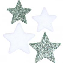 Produkt Dekoracja rozproszona Gwiazdki świąteczne zielone białe Ø4/5cm 40 szt