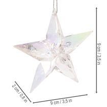 Produkt Dekoracyjne ozdoby w kształcie gwiazdek, opalizujący przezroczysty akryl, ozdoby choinkowe, 9 cm, 6 sztuk