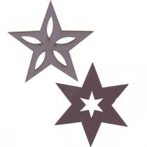 Produkt Deco Wooden Stars Purple Poinsettias Self Adhesive 4cm Mix 36szt