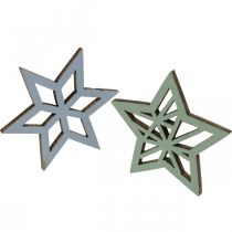 Produkt Deco Stars Wood Blue, Green Wood Stars Christmas 4cm Mix 36szt