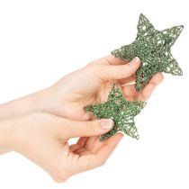 Produkt Zestaw dekoracyjnych zielonych gwiazdek drucianych, dwa rozmiary, 10 cm, 12 sztuk