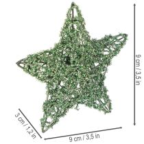 Produkt Zestaw dekoracyjnych zielonych gwiazdek drucianych, dwa rozmiary, 10 cm, 12 sztuk
