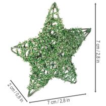 Produkt Zestaw dekoracyjnych zielonych gwiazdek drucianych, dwa rozmiary, 10 cm, 12 sztuk