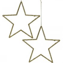 Ozdoba świąteczna gwiazda wisiorek złoty brokat 12cm 12szt